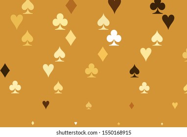 Light Yellow, Orange vector texture with playing cards. Colored illustration with hearts, spades, clubs, diamonds. Pattern for booklets, leaflets of gambling houses.