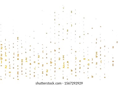 Light Yellow, Orange vector texture with mathematic symbols. Abstract illustration with colored algebra signs. Pattern for ads, poster, banner of books.