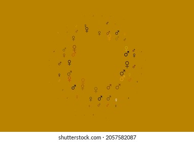 Textura vectorial de color amarillo claro, naranja, con iconos masculinos y femeninos. Ilustración abstracta moderna con signos masculinos gradientes y femeninos. Diseño inteligente para aplicaciones de citas.
