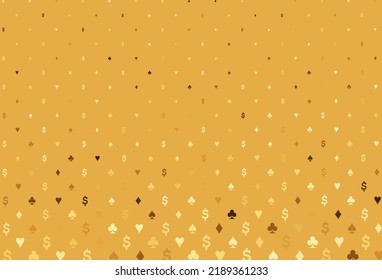 Light yellow, orange vector texture with playing cards. Colored illustration with hearts, spades, clubs, diamonds. Pattern for booklets, leaflets of gambling houses.