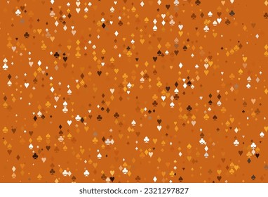 Light Yellow, Orange vector texture with playing cards. Blurred decorative design of hearts, spades, clubs, diamonds. Design for ad, poster, banner of gambling websites.