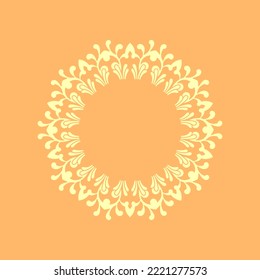 Light yellow ornamental circular pattern on orange background. Card template design. Vector illustration.