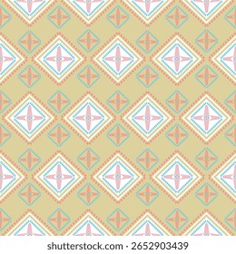 Luz Amarelo Rosa Azul Padrão Sem Costura Nativo Americano Indiano Geometria Boho Tribo Vetor Tradicional