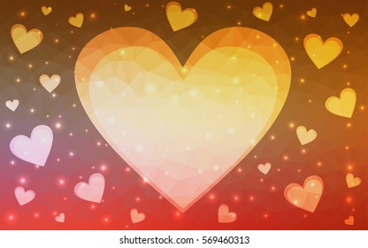 Light yellow, Red vector heart isolated on white background. Geometric rumpled triangular low poly origami style gradient graphic illustration. Polygonal design for your business.