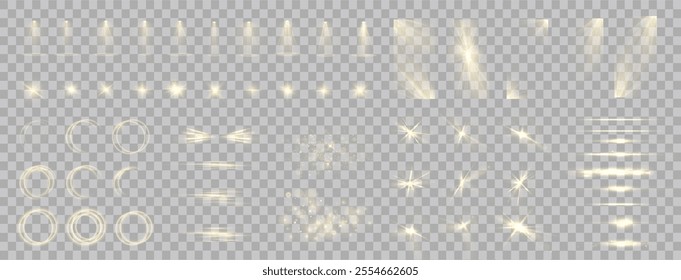 Light yellow Star, Soft Sunny Sparkle. Blue Flash and White Light. Sparkle, dust, line, solar flare, spark and stars, spotlight, curve. Spotlight and Star with Bokeh and Dust Effect. Glowing Abstract	