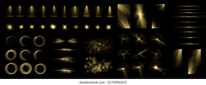 Light yellow Star, Soft Sunny Sparkle. Blue Flash and White Light. Sparkle, dust, line, solar flare, spark and stars, spotlight, curve. Spotlight and Star with Bokeh and Dust Effect. Glowing Abstract	