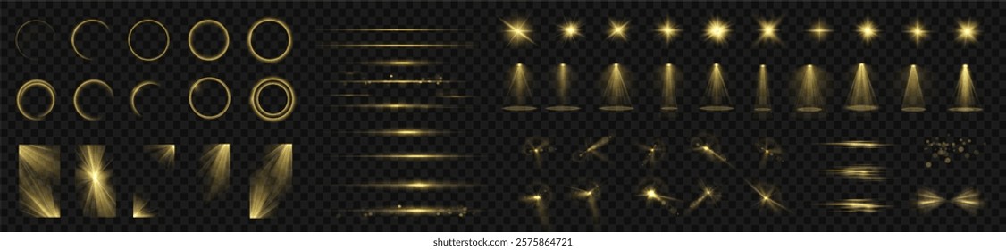 Light yellow Star, Soft Sunny Sparkle. Blue Flash and White Light. Sparkle, dust, line, solar flare, spark and stars, spotlight, curve. Spotlight and Star with Bokeh and Dust Effect. Glowing Abstract	