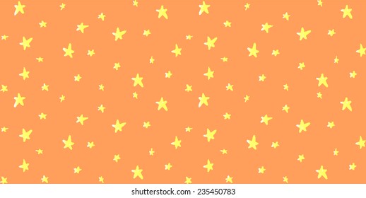 Light yellow stars on the orange sky pattern. It can be repeated or tiled without any visible seams