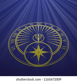 Light yellow sundial silhouette isolated on white background