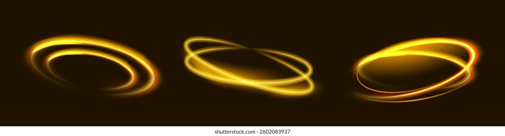Light yellow twirl. Curve light effect of yellow line. Luminous yellow circle portal. Vector