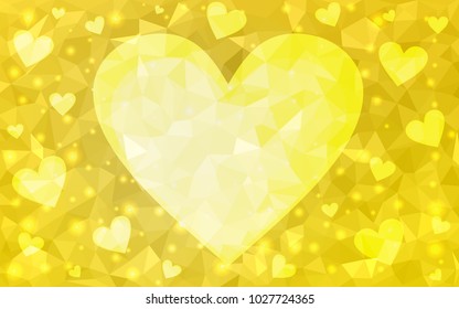 Light Yellow vector abstract glitter heart shape on white background in love concept for valentine's day with sweet and romantic moment. Polygonal design for your business.