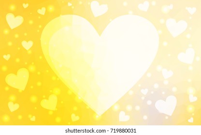 Light Yellow vector abstract glitter heart shape on white background in love concept for valentine's day with sweet and romantic moment. Polygonal design for your business.