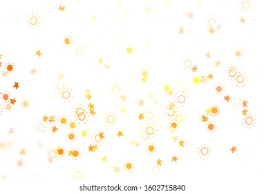 Light Yellow vector backdrop with bright stars, suns. Glitter abstract illustration with colored stars, suns. Pattern for astrology websites.