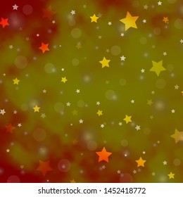 Light Yellow vector backdrop with circles, stars. Colorful illustration with gradient dots, stars. Pattern for design of fabric, wallpapers.
