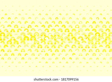 Light Yellow vector backdrop with rainbows, clouds. Decorative illustration with rainbow, cloud shapes. Sample for your child design.