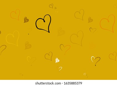 Light Yellow vector backdrop with sweet hearts. Shining illustration with hearts on abstract template. Pattern for carnival, festival romantic leaflets.
