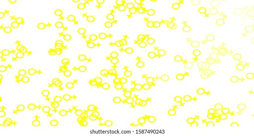 Light Yellow vector backdrop with woman's power symbols. Colorful feminism symbols with a gradient in modern style. New side for your design.