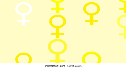 Light Yellow vector backdrop with woman's power symbols. Colorful feminism symbols with a gradient in modern style. New design for applications.