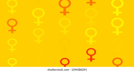 Light Yellow vector backdrop with woman's power symbols. Abstract illustration with a depiction of women's power. Smart design for your apps.