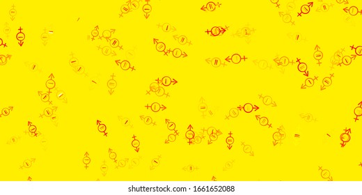 Light Yellow vector backdrop with woman's power symbols. Illustration with signs of women's strength and power. Elegant design for wallpapers.