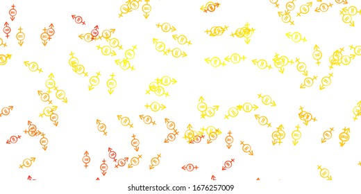 Light Yellow vector backdrop with woman's power symbols. Illustration with signs of women's strength and power. Elegant design for wallpapers.