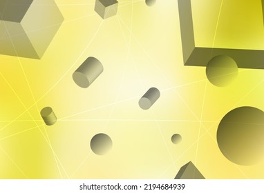 Light Yellow vector background with 3D cubes, cylinders, spheres, rectangles. Illustration with a set of geometrical shapes. Modern design for a business card.