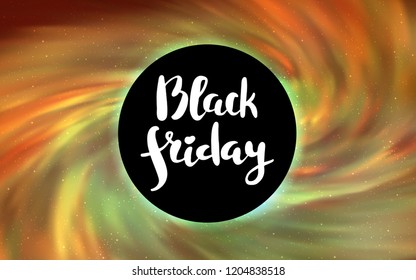 Light Yellow vector background with a black hole, sky. Colorful black hole with shining night sky stars. Backdrop for Black Friday promotions.