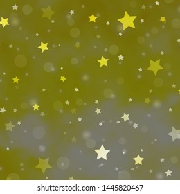 Light Yellow vector background with circles, stars. Glitter abstract illustration with colorful drops, stars. Pattern for trendy fabric, wallpapers.