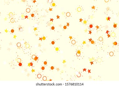 Light Yellow vector background with colorful stars, suns. Blurred decorative design in simple style with stars, suns. Pattern for futuristic ad, booklets.