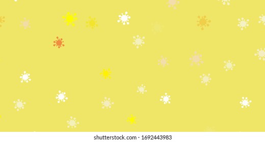 Light yellow vector background with covid-19 symbols. Simple design in abstract style with infection forms. Best design for quarantine events.