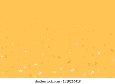 Light Yellow vector background with financial symbols. Blurred design in simple style with symbols of currency. Pattern for financial, investment websites.
