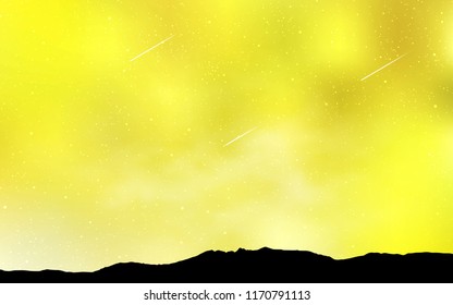 Light Yellow vector background with galaxy stars. Shining colored illustration with bright astronomical stars. Pattern for futuristic ad, booklets.