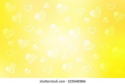 Light Yellow vector background with hearts. Beautiful colored illustration with hearts in celebration style. Pattern for carnival, festival romantic leaflets.