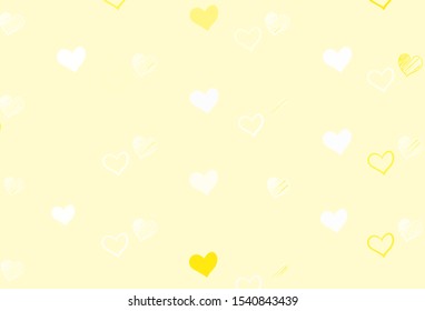 Light Yellow vector background with hearts. Glitter abstract illustration with colorful hearts in romantic style. Design for your business advert of anniversary.