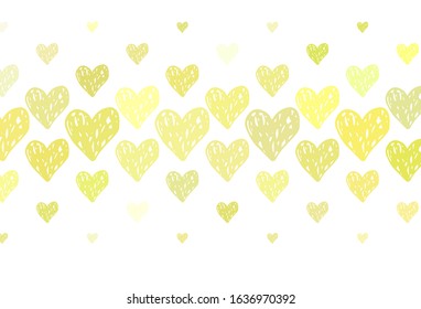 Light Yellow vector background with hearts. Shining illustration with hearts on abstract template. Pattern for valentine's ad, booklets.