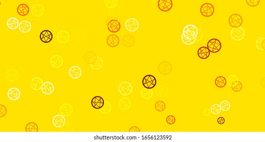 Light Yellow vector background with occult symbols. Abstract illustration with gothic gradient shapes. Simple design for occult depiction.