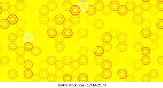 Light Yellow vector background with occult symbols. Illustration with magical signs of spiritual power. Simple design for occult depiction.