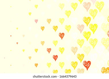 Light Yellow vector background with Shining hearts. Shining illustration with hearts on abstract template. Pattern for carnival, festival romantic leaflets.