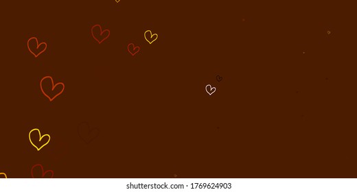 Light Yellow vector background with Shining hearts. Glitter abstract illustration with colorful hearts in romantic style. Design for your business advert of anniversary.
