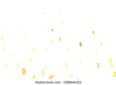 Light Yellow vector background with signs of currency. Blurred design in simple style with symbols of currency. Template for ads of currency markets, bank loans.