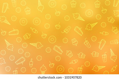 Light Yellow vector background with tasty sweets. Illustration with set of sweet food in doodle style. Template of children's food in cafe.