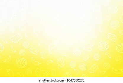 Light Yellow vector background with tasty food. Beautiful colored illustration with food in doodle style. Pattern for ads of breakfast, lunch, dinner.
