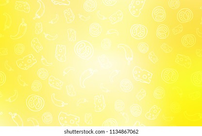 Light Yellow vector background with tasty food. Beautiful colored illustration with food in doodle style. Pattern for ad, booklets, leaflets of restaurants.