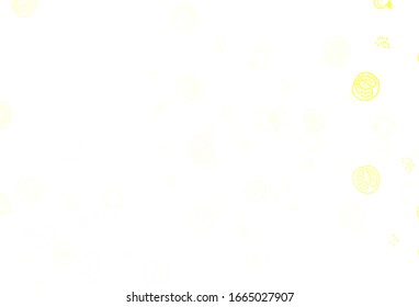 Light Yellow vector background with tasty food. Colorful decorative design of snacks in doodle style. Doodle design for your business advert of cafes.