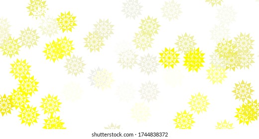 Light yellow vector beautiful snowflakes backdrop with flowers. Gradient colorful illustration with snow elements in xmas style. New year background.