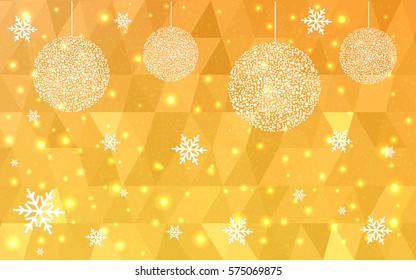 Light Yellow vector christmas polygon background. Low poly Illustration consisting of triangles with snowflakes. Texture, seamless background of New Year celebration.