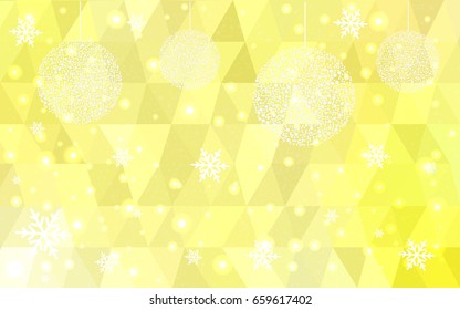 Light Yellow vector christmas polygon background. Low poly Illustration consisting of triangles with snowflakes. Texture, seamless background of New Year celebration.