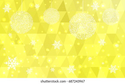 Light Yellow vector christmas polygon background. Low poly Illustration consisting of triangles with snowflakes. Texture, seamless background of New Year celebration.