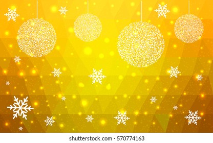 Light yellow vector christmas postcard low polygon background. Illustration consisting of triangles. Abstract triangular polygonal origami or crystal design of New Year celebration.