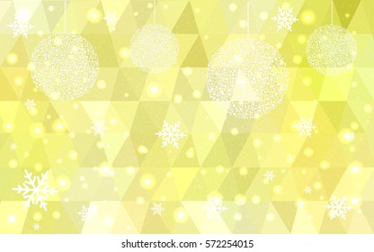 Light yellow vector christmas postcard low polygon background. Illustration consisting of triangles. Abstract triangular polygonal origami or crystal design of New Year celebration.
